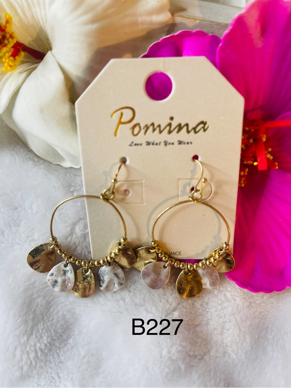 NWT Gypsy Hoop Earrings , Gold and Silver textured dangling Charms